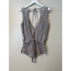 Victoria's Secret Lace & Striped Sheer Bodysuit Teddy Purple Grey Medium